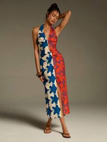 Athîral 女士度假休闲撞色印花露背连衣裙 - 彩色 - 查看 3