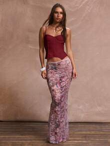 MUSERA 带骨架编织蕾丝边束身胸衣，适合度假、海滩、优雅浪漫的节日、伊比沙岛夜生活、夜店活动、性感秋季派对、优雅春夏派对。 - 酒紅色 - 查看 5