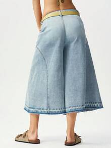 Bohemela Women's Casual Solid Color Woven Loose Wide-Leg Jeans - Dark Wash - View 6