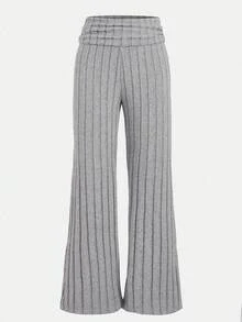 SHEIN 少女休闲撞色翻边腰阔腿运动裤，春夏返校季 - 灰色 - 查看 4