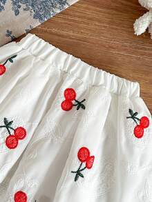 SHEIN Playful Pals 2pcs/Set Baby Girl Spring&Summer Elegant Style Sleeveless Embroidery Top&&Short Skirt - White - View 6