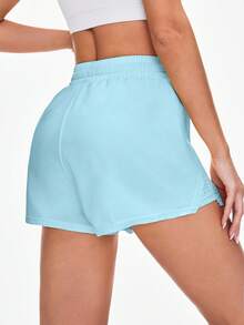 Sovereign Charm Quần short nữ màu trơn, cạp chun, kiểu dáng thường ngày, đa năng, thích hợp mặc đi chơi và chơi thể thao. - Màu xanh nhạt - Xem 2