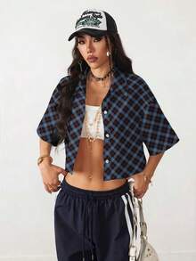 Coolane 休闲复古朋克 Y2K 百搭派对条纹印花衬衫，适合音乐节、哥特风格、夏季外出，女士复古休闲衬衫 - 彩色 - 查看 4