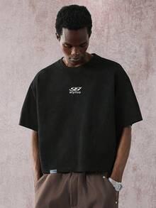 STYNVO 男士字母印花圆领休闲短袖T恤 - 黑色 - 查看 6