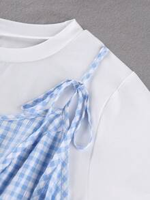 Franclia Plus Size Women Plaid Print 2 In 1 Contrast Color Fashionable Versatile Daily Wear Shirt - Multicolor - View 4