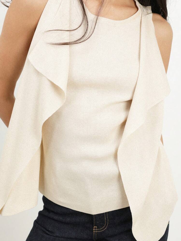 KSTM Blusa casual senza maniche con dettaglio arricciato sulla parte anteriore, collo a equipaggio, vestibilità regular, per primavera ed estate