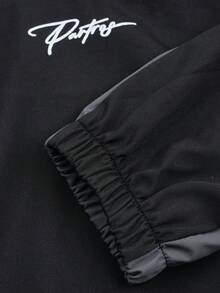 PAVTROS Áo khoác nam cổ đứng, khóa kéo nửa thân, phong cách thường ngày, thời trang đường phố, in chữ phối màu tương phản, thích hợp cho mùa xuân và mùa thu. - màu đen - Xem 5