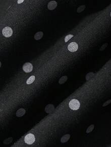 FRIFUL Patchwork Contrast Color Lace Trim Long Sleeve Cinched Waist Polka Dot Sweet Casual Versatile Dress Sundress - Black - View 3