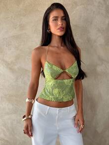 Aloruh Women's Sexy Backless Sequin Strap Camisole For Resort Wear, Spring/Summer - Green - View 2