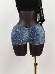 SaltGleam SaltGleam 女士时尚性感牛仔印花短裤，夏季 - 藍色 - 查看 3