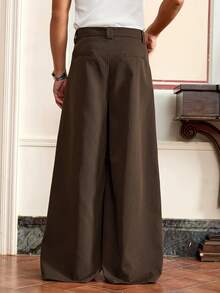 SWAVVY Standard Size Men's Solid Color Loose Wide-Leg Pants Designer Pants Wide Leg Pants Brown Dress Pants Loose Pants - Brown - View 2