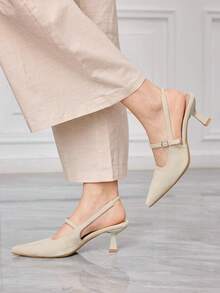 Sleekvia Scarpe con tacco alto da donna, punta affusolata, tacco a spillo, cinturino posteriore, cinturino , semplici, confortevoli, versatili, eleganti scarpe con tacco per l'ufficio - kaki medio - Visualizzare 9