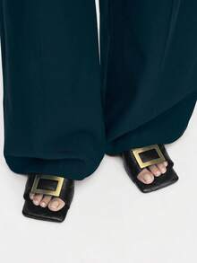 Mnmlis Giày sandal cao gót mũi vuông dành cho nữ, gót mỏng, kiểu dáng cổ chữ V, thời trang nổi tiếng trên mạng, dép hở mũi mùa hè. - màu đen - Xem 10