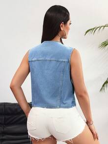 Rivivi Women's Front Tie Casual Versatile Denim Vest - Blue - View 2