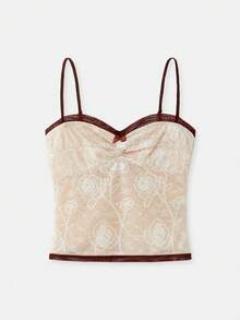lacRébo Top de cami con encaje y lazo de satén en contraste, estilo francés y parisino para primavera y verano - Multicolor - Ver 6
