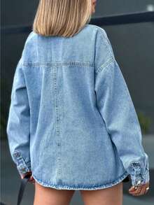 Women's Long Sleeve Jean Jacket - Medium Wash - View 2