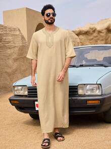 DAZY Spring Mid-Length Khaki Short Sleeve Shirt With Collar Decoration Design For Men - Khaki - View 6