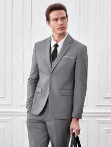 Officeau Conjunto de traje de 3 piezas para hombre: Blazer de manga larga, chaleco y pantalones de moda para boda, fiesta - Gris - Ver 9