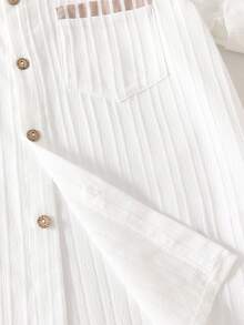 SHEIN Explorewe Áo sơ mi trắng họa tiết jacquard phong cách thường ngày mùa hè cho bé trai, phối cùng quần kaki kẻ sọc dọc. - Màu Khaki - Xem 4