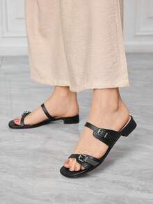 Sleekvia Women's Fashionable Versatile Buckle Design Thick Sole Wedge Sandals For Daily Wear - Black - View 7