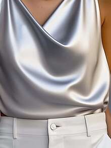 Balvessa 夏季女士无袖露肩优雅休闲灰色高领针织吊带背心 - 灰色 - 查看 4