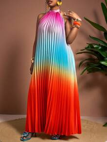 Truni 大码女士优雅宽松渐变图案长款连衣裙,无袖长裙,适合度假、下午茶、海滩游轮、城市自驾游、波西米亚风度假、音乐节、海滩装扮、复活节、优雅度假服、音乐会服装、热带度假服、波西米亚风春夏秋季彩虹多色连衣裙、彩色日落连衣裙、海滩度假装扮、骄傲连衣裙、性感海滩连衣裙、大码锐舞装扮、褶皱渐变吊带长款连衣裙、龙舌兰日出连衣裙、多色连衣裙、夏季日落色连衣裙,适合梨形和三角形身材 - 彩色 - 查看 6