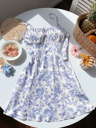 Comfortcana 女士休闲印花吊带迷你连衣裙，适合度假