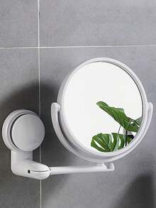 1Pc Foldable Extendable Bathroom Mirror, Wall Mounted, No Drilling Required, Single/Double Sided Wall Mounted Makeup Mirror, Home Decor, Suction Cup Wall Mounted Makeup Mirror, PVC Mirror Material - White - View 8