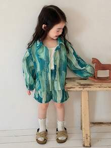 DAZY Infant/Toddler Girls' Ombre Vacation Style Spring/Summer Korean Long Sleeve Shirt Set - Mint Green - View 3