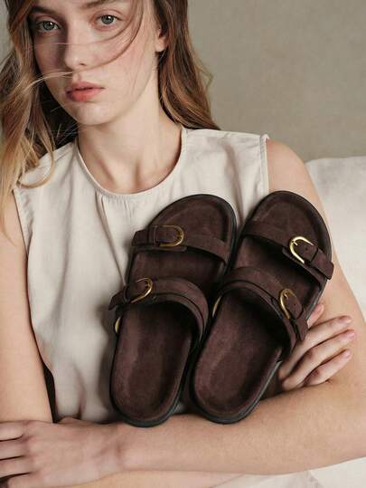 Solecia Women's Comfortable Flat Coffee Brown Beach Sandals