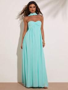 SHEIN BAE Đầm nữ màu xanh lá cây trơn không dây vai, thắt cổ, thích hợp cho kỳ nghỉ biển, khu nghỉ dưỡng biển, kỳ nghỉ thường ngày, tụ họp bạn bè, chuyến đi cuối tuần, đầm đi biển, đầm đi nghỉ mát, đầm xanh lam pha xanh lá cây, phong cách Y2K, đầm dự lễ hội âm nhạc, đầm thanh lịch. - màu xanh lá - Xem 5