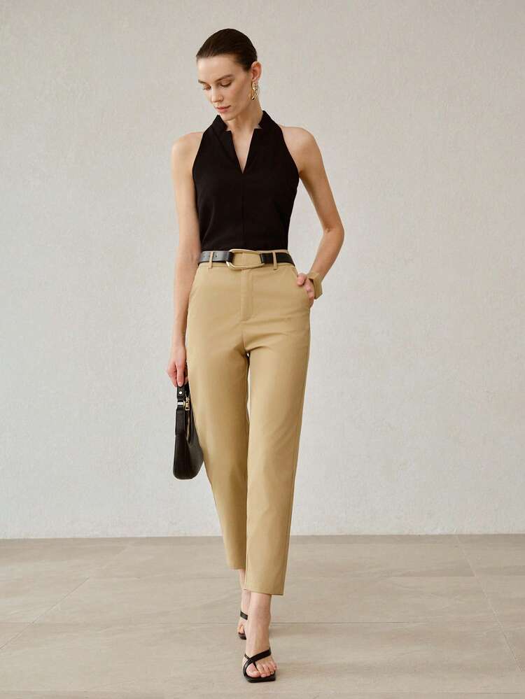 SPRING/SUMMER NEW KHAKI SLIM FIT ANKLE LENGTH PANTS, ELASTIC WOVEN FABRIC, VERSATILE FOR WORK AND COMMUTE, WOMEN'S SUIT PANTS
