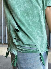 Ngobest Haus Ngobest Haus Men's Summer Slogan Print Distressed Crew Neck Short Sleeve Casual T-Shirt Green Graphic Tees Distressed Tshirt - Green - View 6