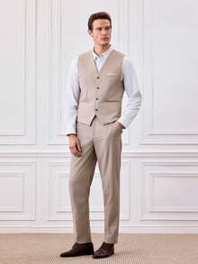 Officeau 男士米色修身西装三件套：外套、马甲和西裤，经典正式商务婚礼着装，休闲男士西装外套 - 米色 - 查看 4