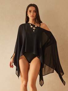Silquee Áo choàng đen gợi cảm xuyên thấu và áo liền thân cổ chữ V sâu, thích hợp cho kỳ nghỉ, hẹn hò/dã ngoại/tiệc tùng/gặp gỡ, tiệc tùng sang trọng, tiệc cocktail, trang phục dự tiệc/hẹn hò/tiệc chiêu đãi, ngày Valentine và buổi tối đi chơi, váy dự tiệc cùng chị em, trang phục hẹn hò lãng mạn, lễ tốt nghiệp, câu lạc bộ. - màu đen - Xem 1