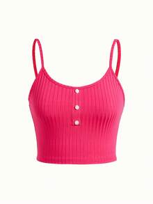 Heart Print Button Front Cami Top & Tie Front Shorts PJ Set / Pajama Set - Hot Pink - View 9