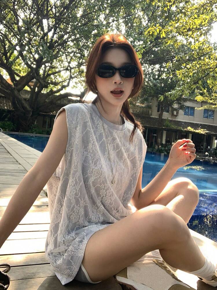 Women's Casual Lace Loose Tank Top, Summer