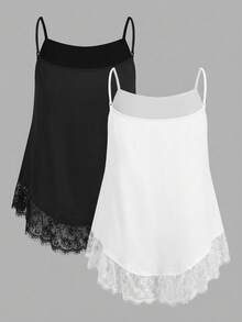 SHEIN EZwear 2件套女士休闲95%棉加大码吊带背心，黑白两色 - 黑與白 - 查看 2