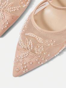 CUCCOO HITCHD Women Fashion Elegant Commuter Mesh Embroidery Embroidery Beads Pointed Stiletto High Heel Shoes Pumps - Baby Pink - View 5