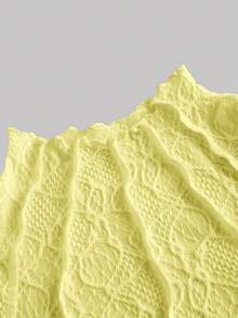 SHEIN MOD Pale Yellow Textured Knit Sheer Women's Solid Color Stand Collar Short Sleeve T-Shirt,Summer Top - Light Yellow - View 3
