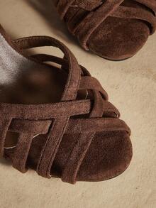 Rosivie Mẫu sandal đế dày hở mũi, khoét lỗ, kiểu Pháp cổ điển mới năm 2025 dành cho nữ. - Cà phê nâu - Xem 6