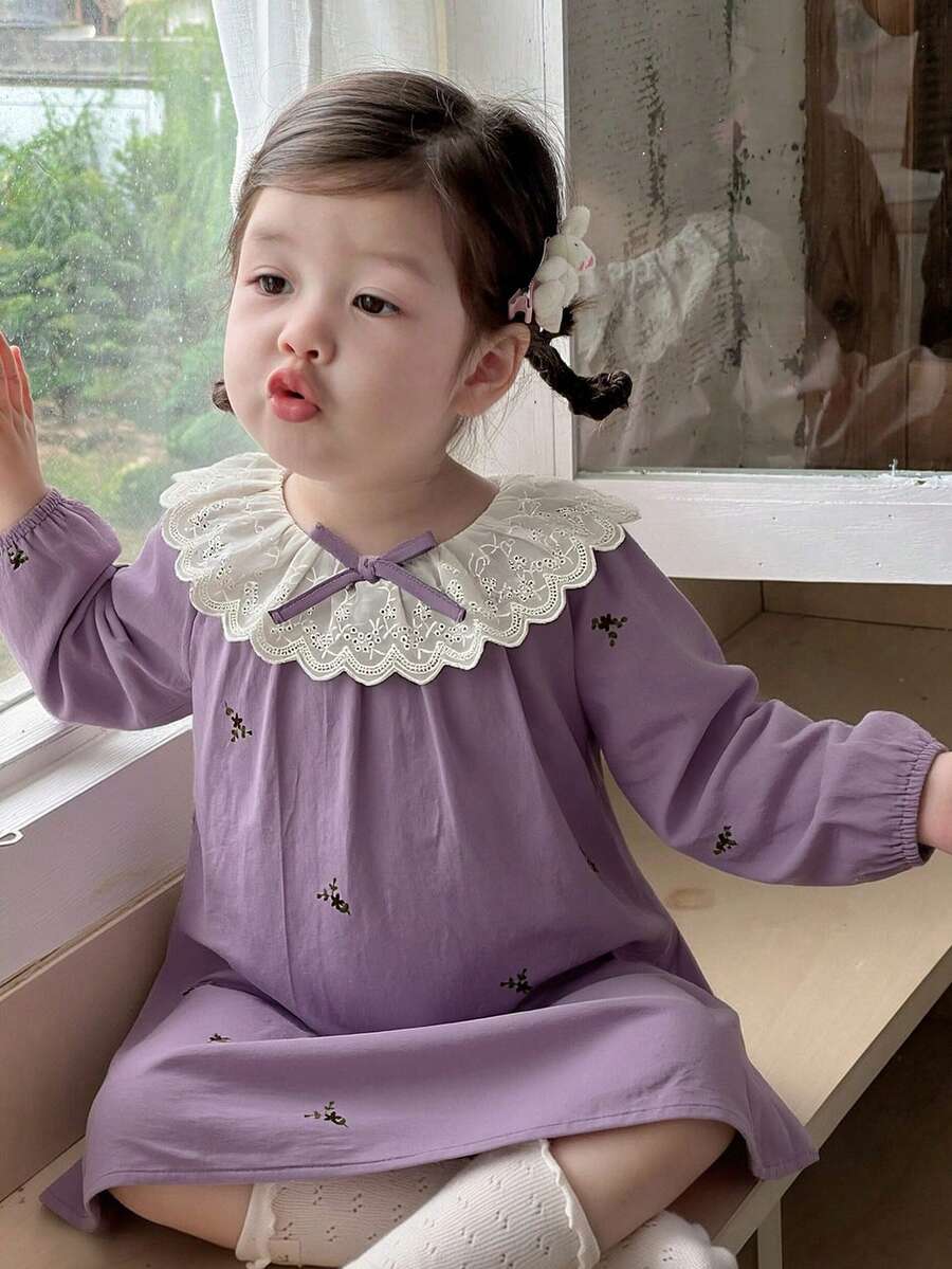 DAZY 女嬰圓領荷葉邊飾全印花舒適居家服幼童 - 淡紫色 - 查看 1