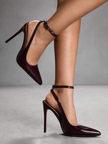 CUCCOO SZL 女鞋 女士尖头细高跟酒红色踝带时尚性感晚宴约会女式高跟鞋 - 馬油二代酒紅5# - 查看 3