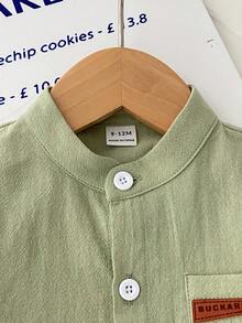 2pcs/Set Baby Boy Casual Linen Blend Collared Long Sleeve Shirt And Elastic Waist Linen Woven Pants Set, Suitable For Commuting, School, Casual, Holiday, Wedding And Other Occasions, 6M-3T, Children Clothing, Infant Clothing, Toddler Shirt, Toddler Pants Toddler Green Suit Olive Green Toddler Boy Green Baby Set Baby Olive Green Outfit Spring Green Outfit Baby Boy - Green - View 3