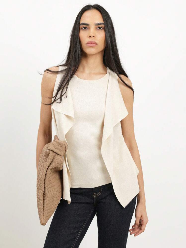 KSTM Blusa casual senza maniche con dettaglio arricciato sulla parte anteriore, collo a equipaggio, vestibilità regular, per primavera ed estate
