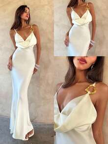 Aloruh Đầm Maxi Satin Trắng Cổ Vuông Thanh Lịch Quyến Rũ Cho Nữ, Trang Phục Tuần Trăng Mật Cho Nữ. Đầm Dự Tiệc Cưới Cho Nữ. Trang Phục Kỳ Nghỉ Trên Đảo. Look Saint John, Đầm Mùa Hè Cho Nữ, Đầm Dự Tiệc Cưới Cho Nữ, Đầm Đi Nắng Cho Nữ, Đầm Sinh Nhật Cho Nữ - trắng - Xem 2