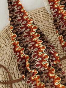 Voyashape Conjunto de bikini de 3 piezas de estilo bohemio con degradado de café oscuro ondulado tejido para mujer, conjunto de top corto y pantalones cortos anchos con degradado de naranja-marrón-amarillo ondulado y colorido de estilo retro para vacaciones, cómodo, con triángulo inferior, tirantes finos, espalda descubierta, estilizador, sexy y elegante para la playa, el agua, festivales de música y fiestas - Multicolor - Ver 8
