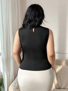 CovetEZ Áo không tay ren phối ren gợi cảm mùa hè dành cho nữ cỡ lớn - màu đen - Xem 2