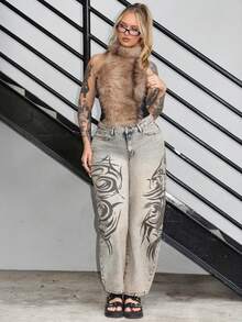 Arliah Y2K 渐变色毛茸茸拼布透视网眼性感紧身吊带背心 - 彩色 - 查看 4