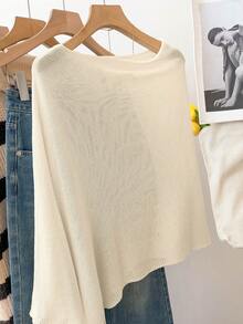 GlowEve Women's Casual Loose Vacation Style Poncho Sweater, Spring/Summer - Beige - View 2